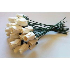 24 Count | Ivory White Long Stem Wood Roses Wedding Bouquet Floral Decor~ NEW
